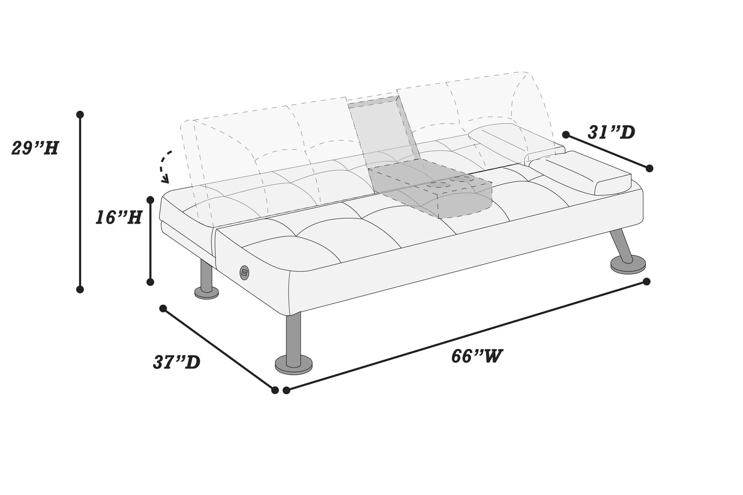 F8590 Sofa Bed Convertible with Fold Down Table