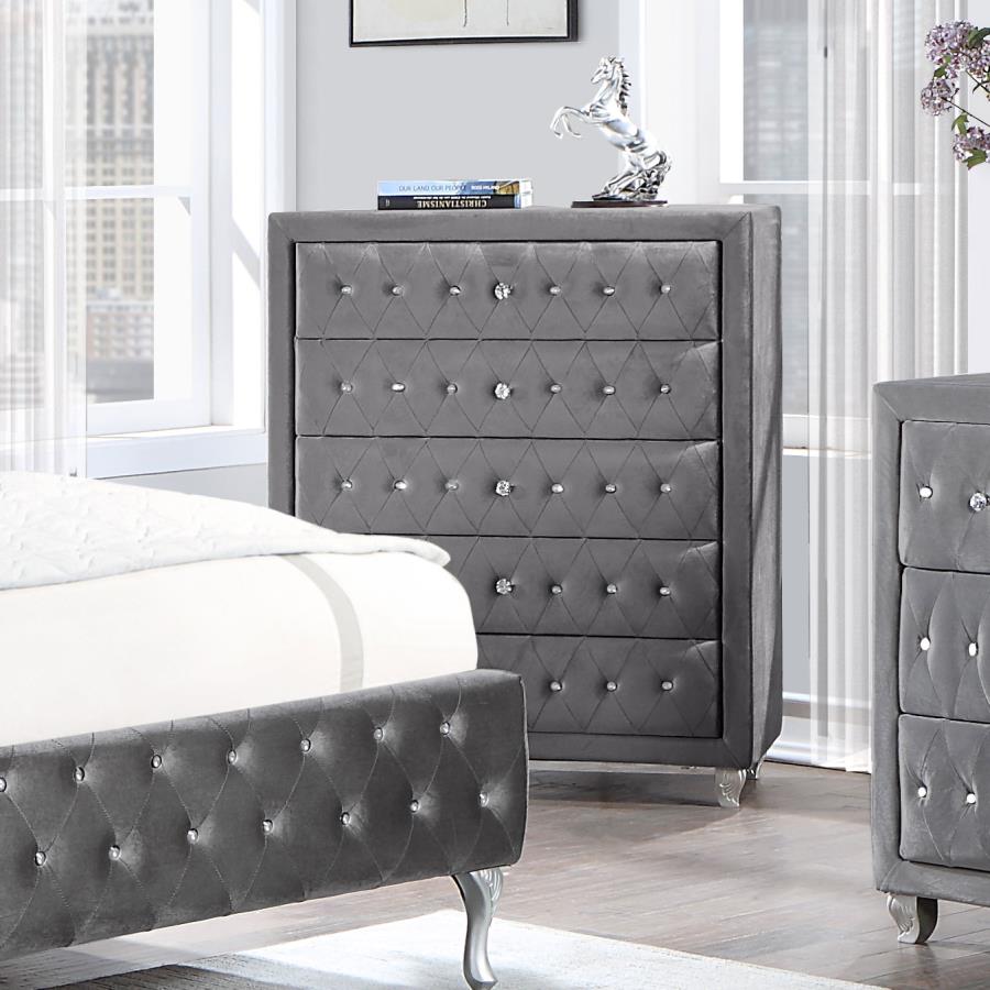 Deanna 5-drawer Rectangular Chest Grey Caprice Furniture Deanna 5-drawer Rectangular Chest Grey Caprice Furniture