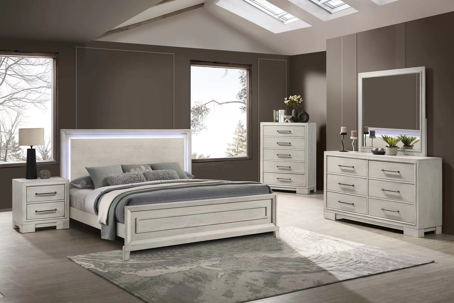 F9673Q Queen Platform Bed with LED lights