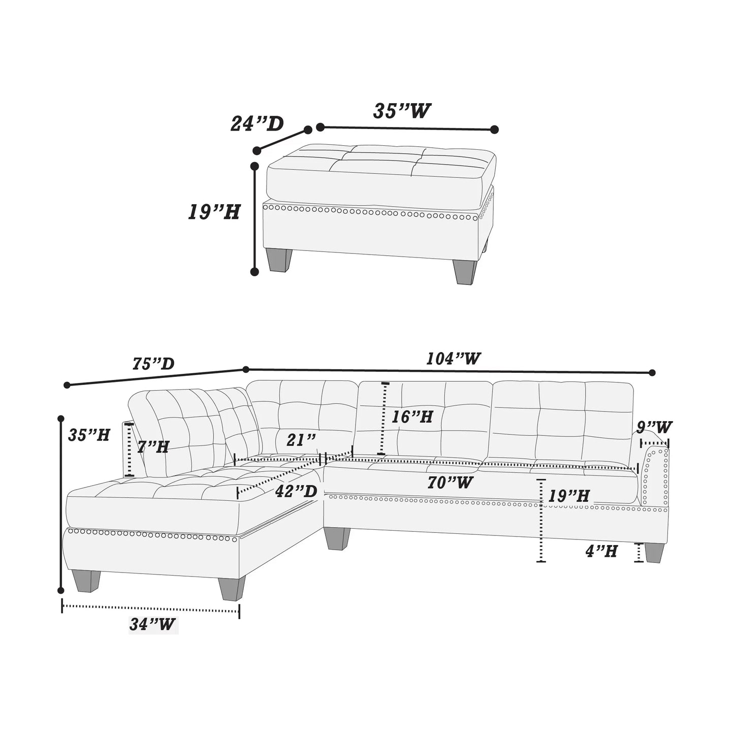 F6506 2pc Reversible Sectional & Ottoman- Tangrine