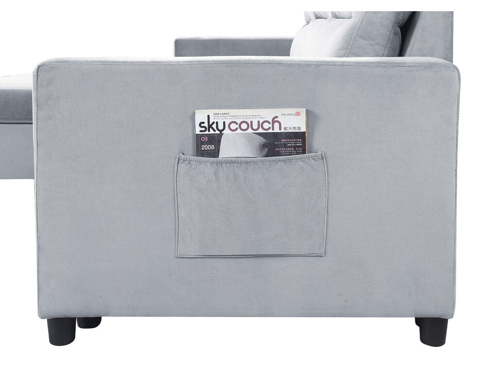 89331LG Ivy 81.5"W Light Gray Velvet Reversible Sleeper Sectional Sofa with Storage Chaise