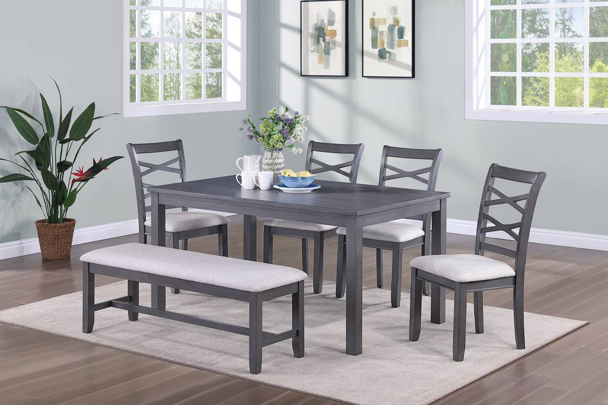F2623 Riviera 6-Pc Dining set with Double Bench – Caprice Furniture