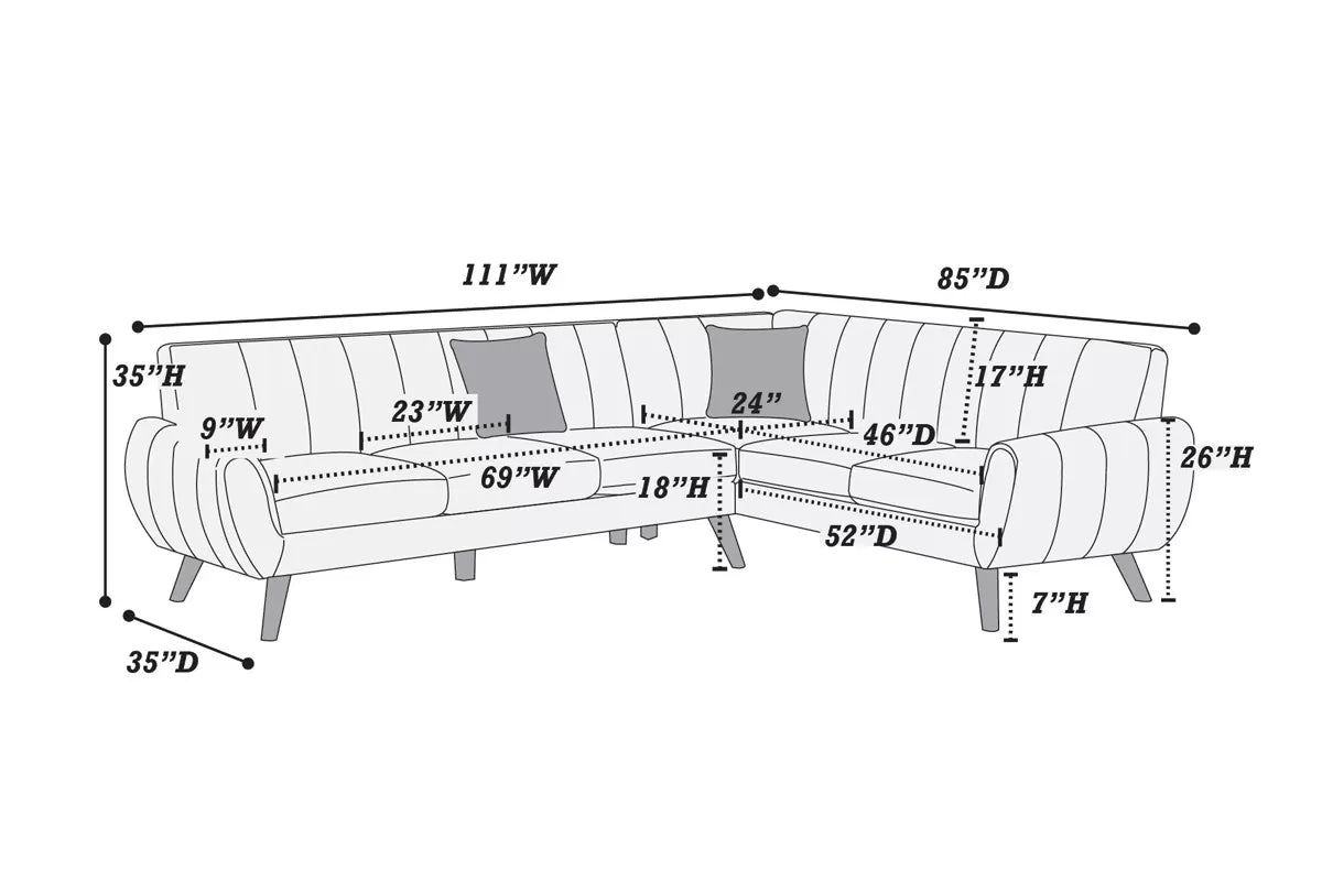F8870 2-Piece Sectional Set W/ 2 Accent Pillows -Dark Grey