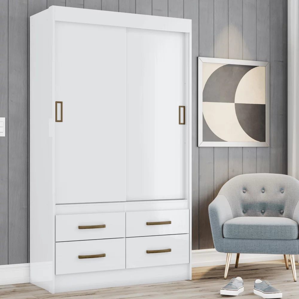 Amalfi Large Armoire Closet with Sliding Doors - White