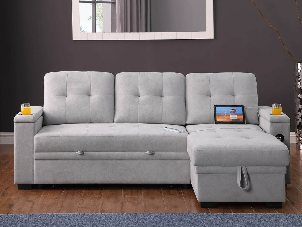 Ashlyn II 86L" Reversible Sleeper Sectional Sofa with Storage & Cup Holder
