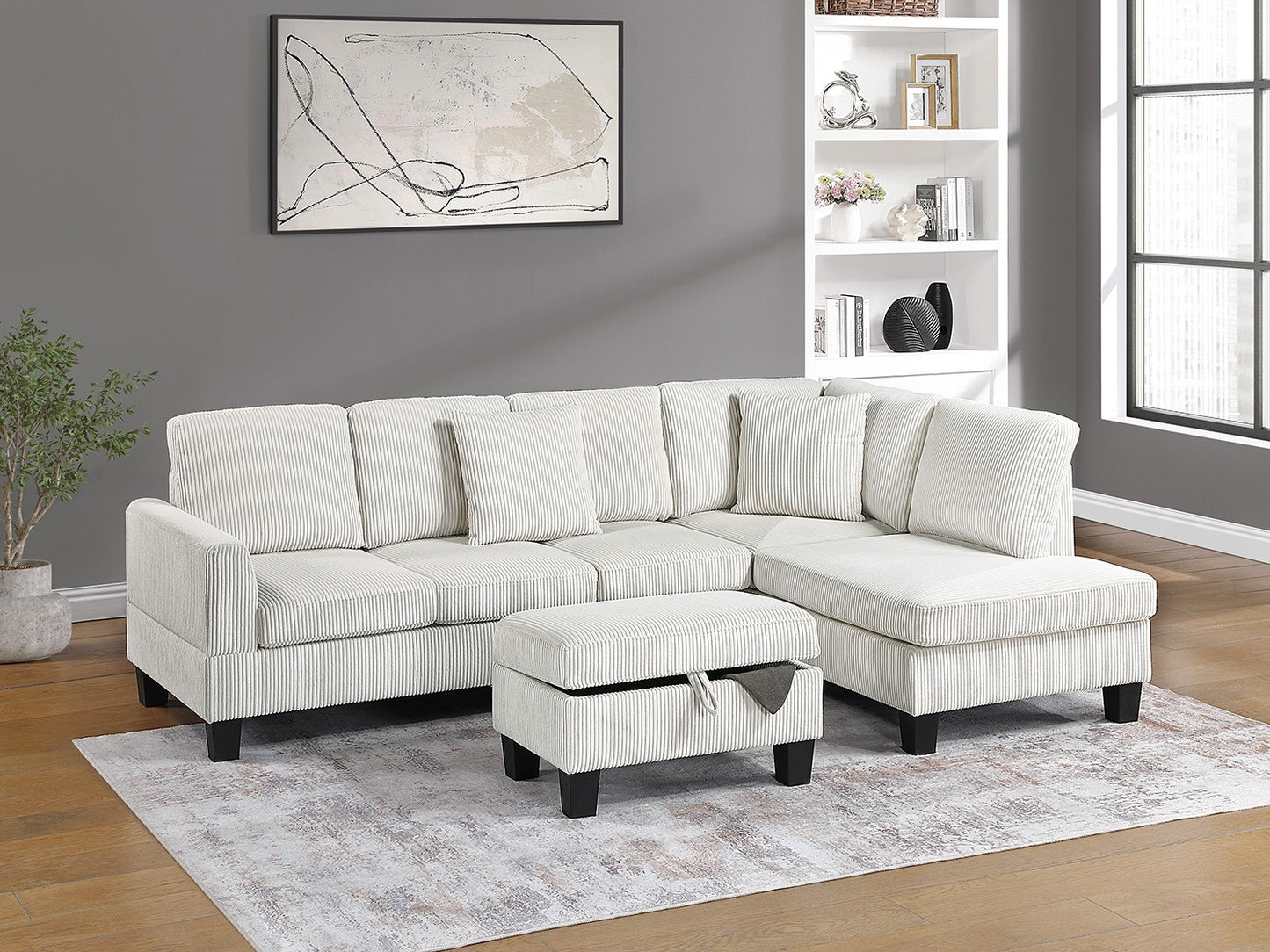 F8474 3-Piece Sectional Set W/ Ottoman -Beige