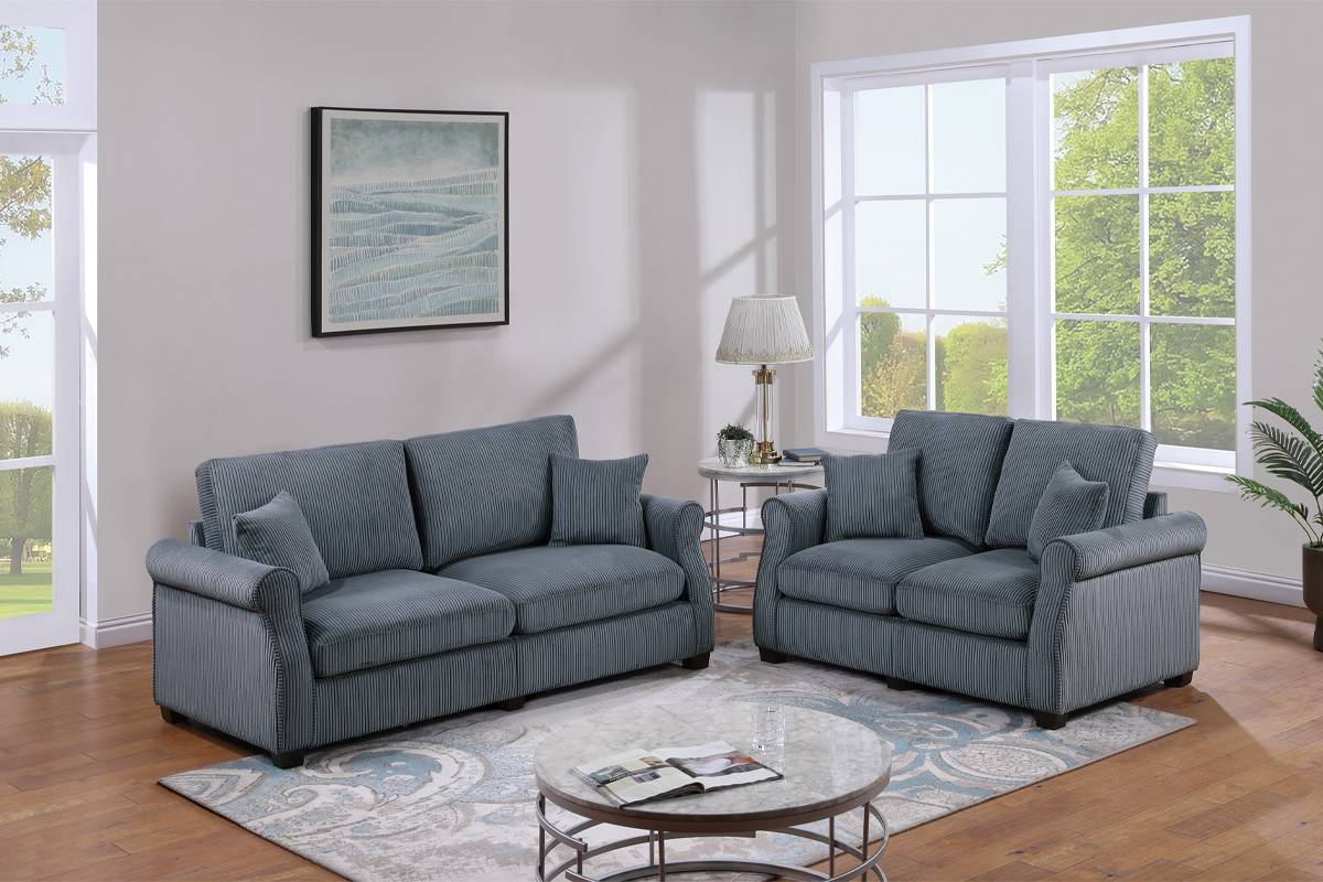 F8429 2Pc Sofa and Loveseat Set- Dark Gray