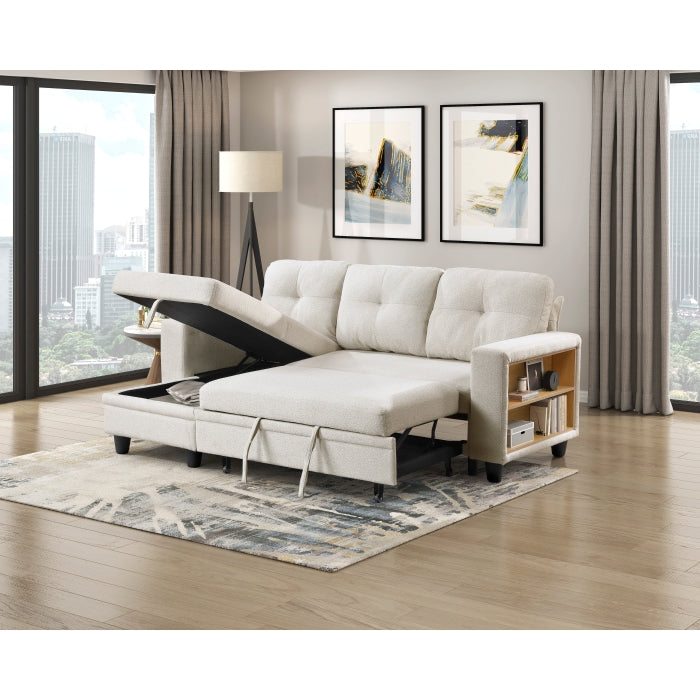 9705BE*32AVC Sectional w/Reversible Chaise, Pull-out Bed, Shelves and Charging Ports