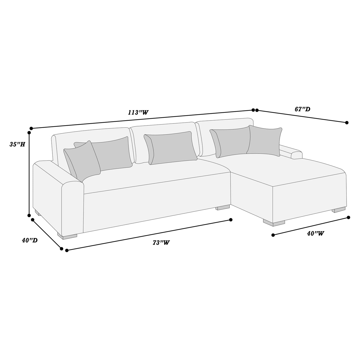 SALE! F8455 Aria 2-Piece Modern Sectional XL with 5 Pillows- Grey
