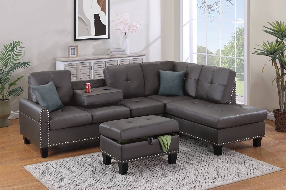 Nassau 3pc Sectional Sofa W/ Storage Ottoman-Espresso