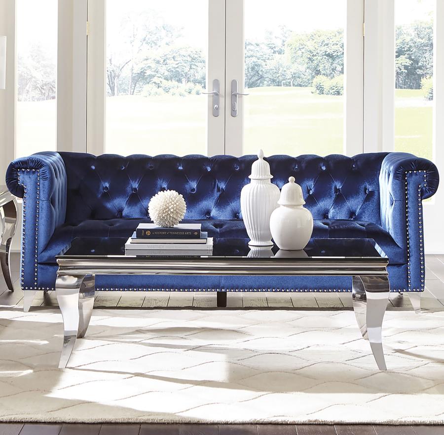 Bleker Tufted Tuxedo Arm Sofa Blue – Caprice Furniture