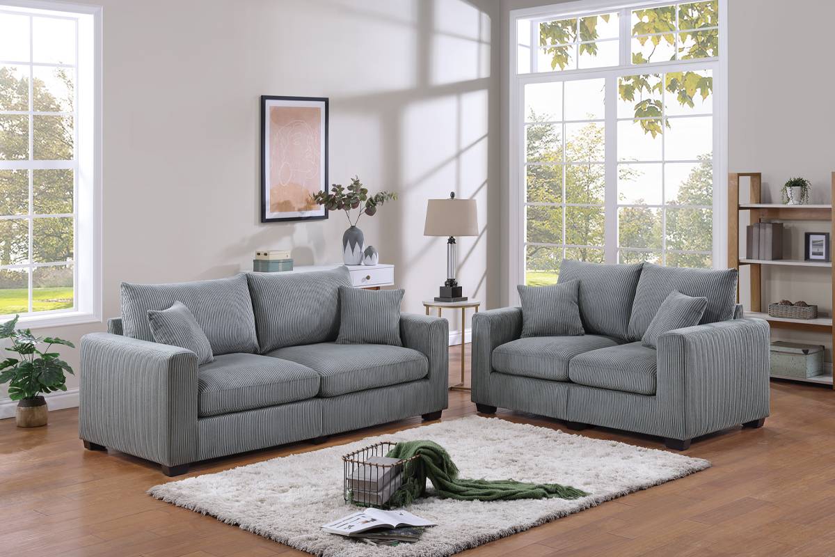 F8427 2-Pc Sofa & Loveseat Set- Grey