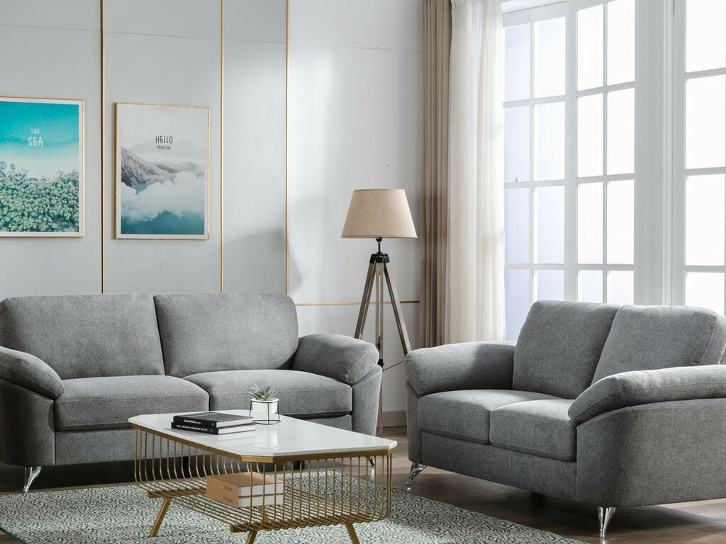 Lilola Home Villanelle Light Gray Linen Sofa Loveseat Living Room Set