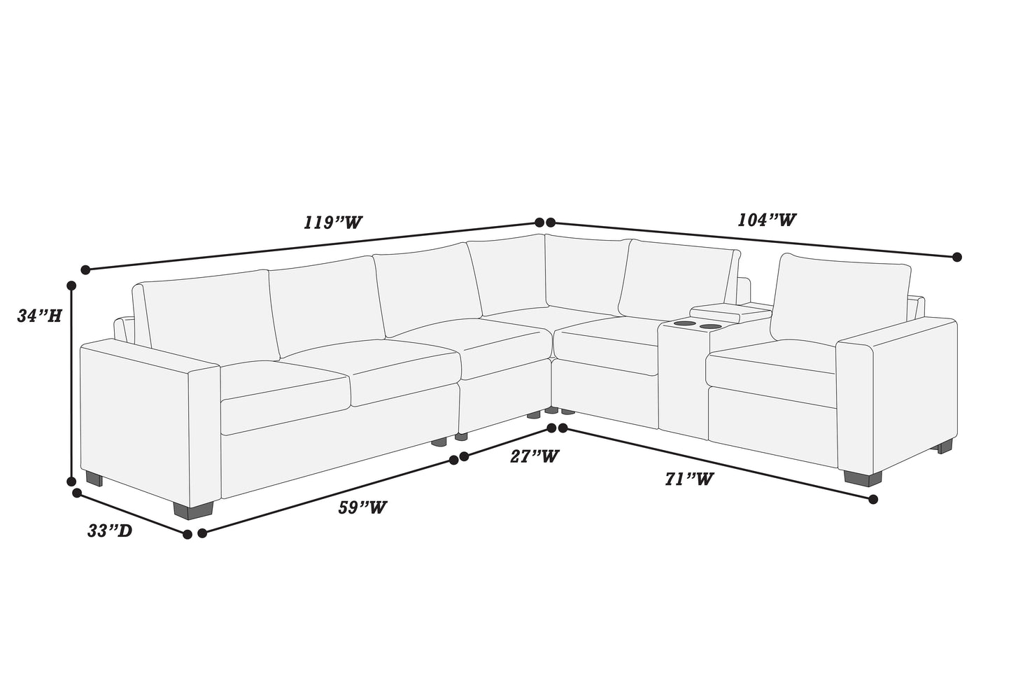 F8470 4pc Sectional Set with Console W/USB & Cup Holders