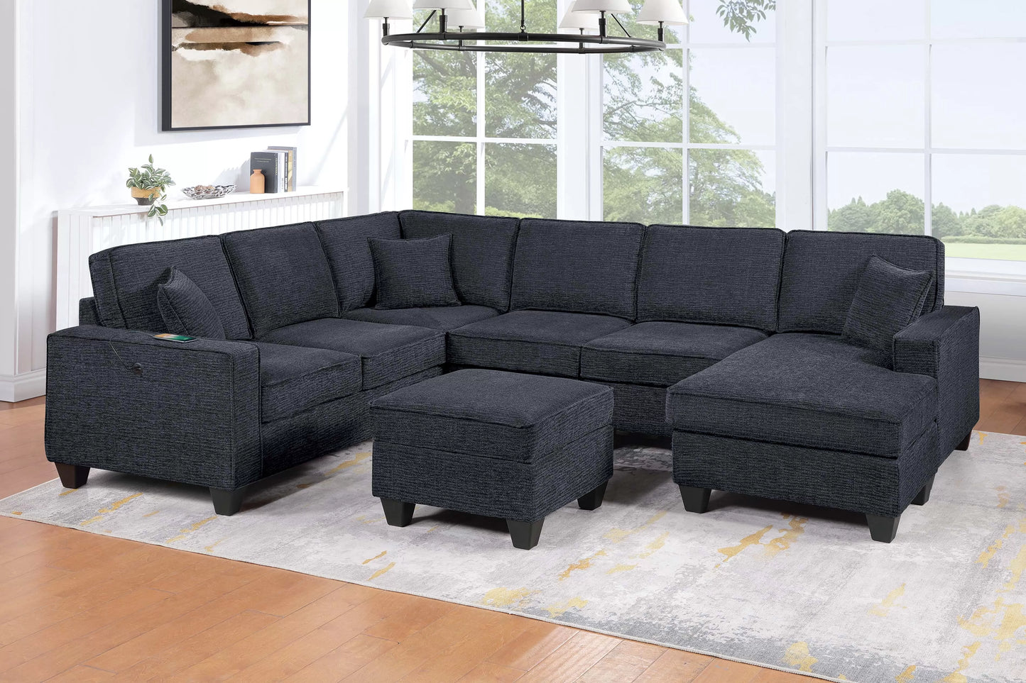 F8373 5-PC Sectional Sofa- Ash Black Chenille