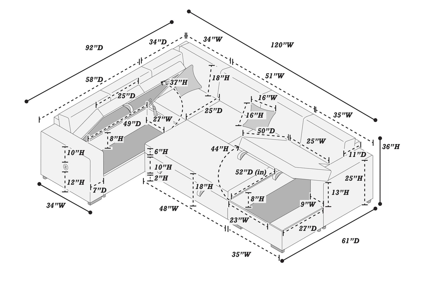 F8560 4-Pc Convertible Sleeper Sectional