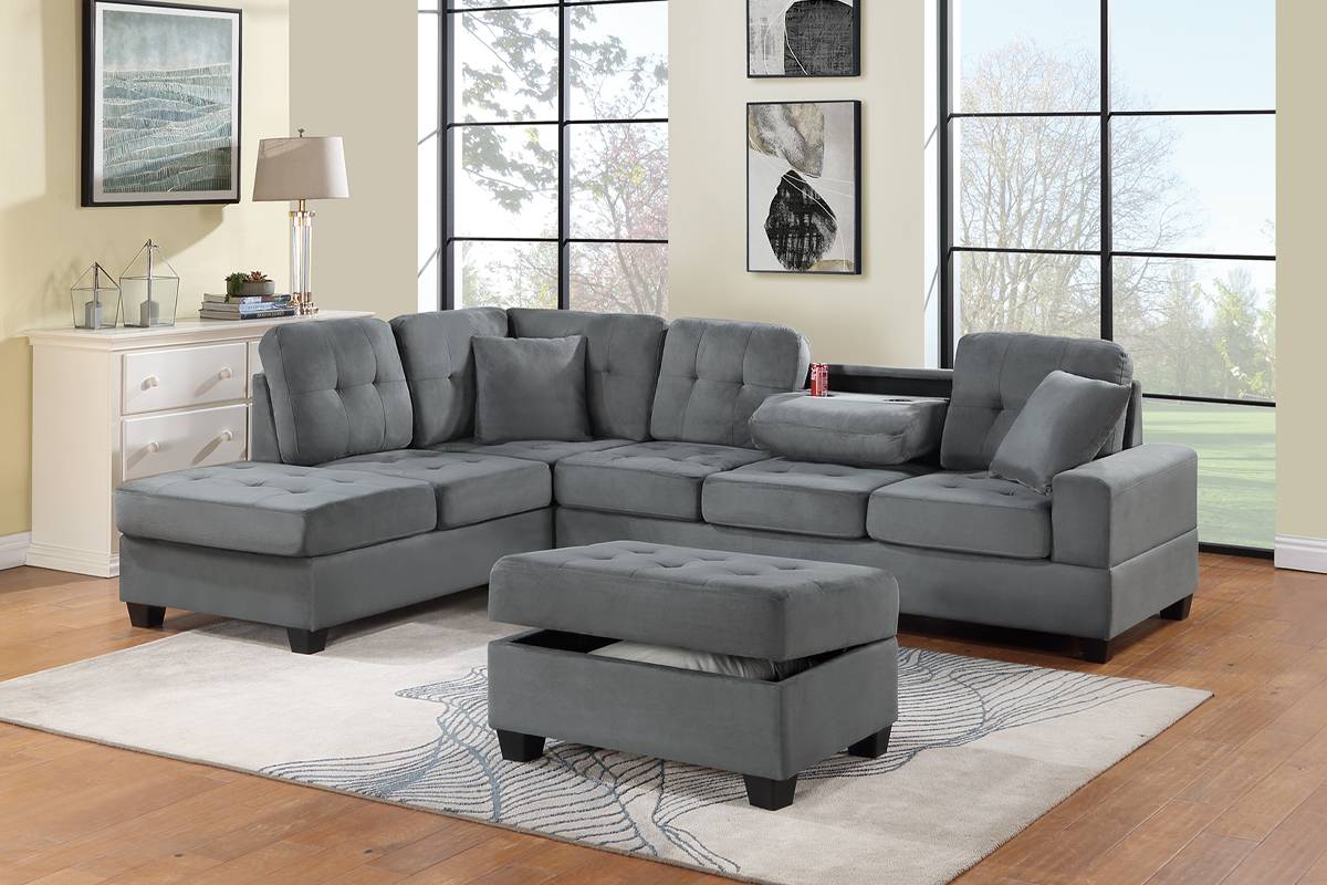 F8435 Sectional with Fold Down Tray & Storage Ottoman