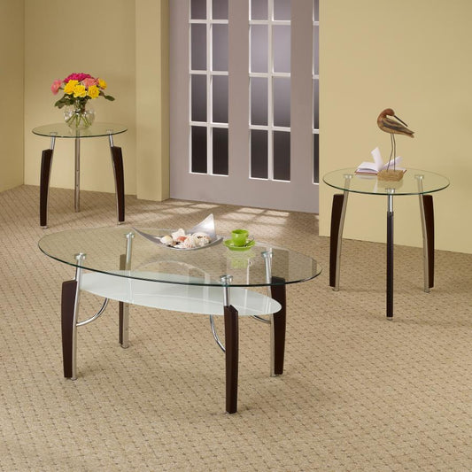 Leskow 3-piece Occasional Table Set Cappuccino and Chrome