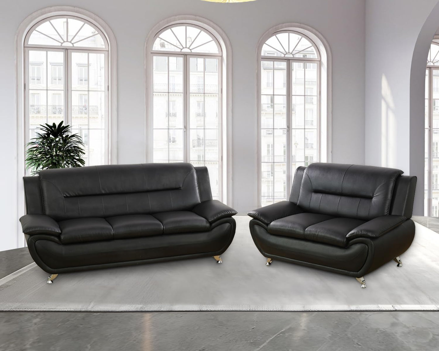 Piper 2pc Modern Sofa & Loveseat Set in Black