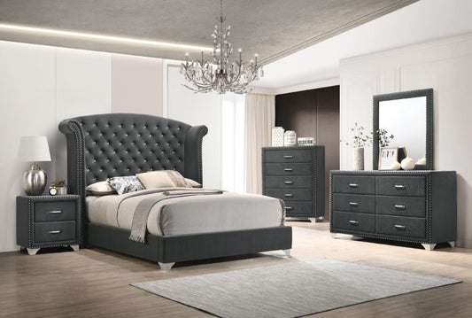 Melody 4-Pc Queen Tufted Upholstered Bedroom Set- Grey
