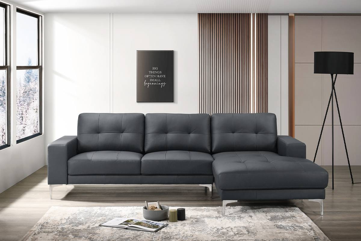 F8423 2pc Full Leather Sectional -Black