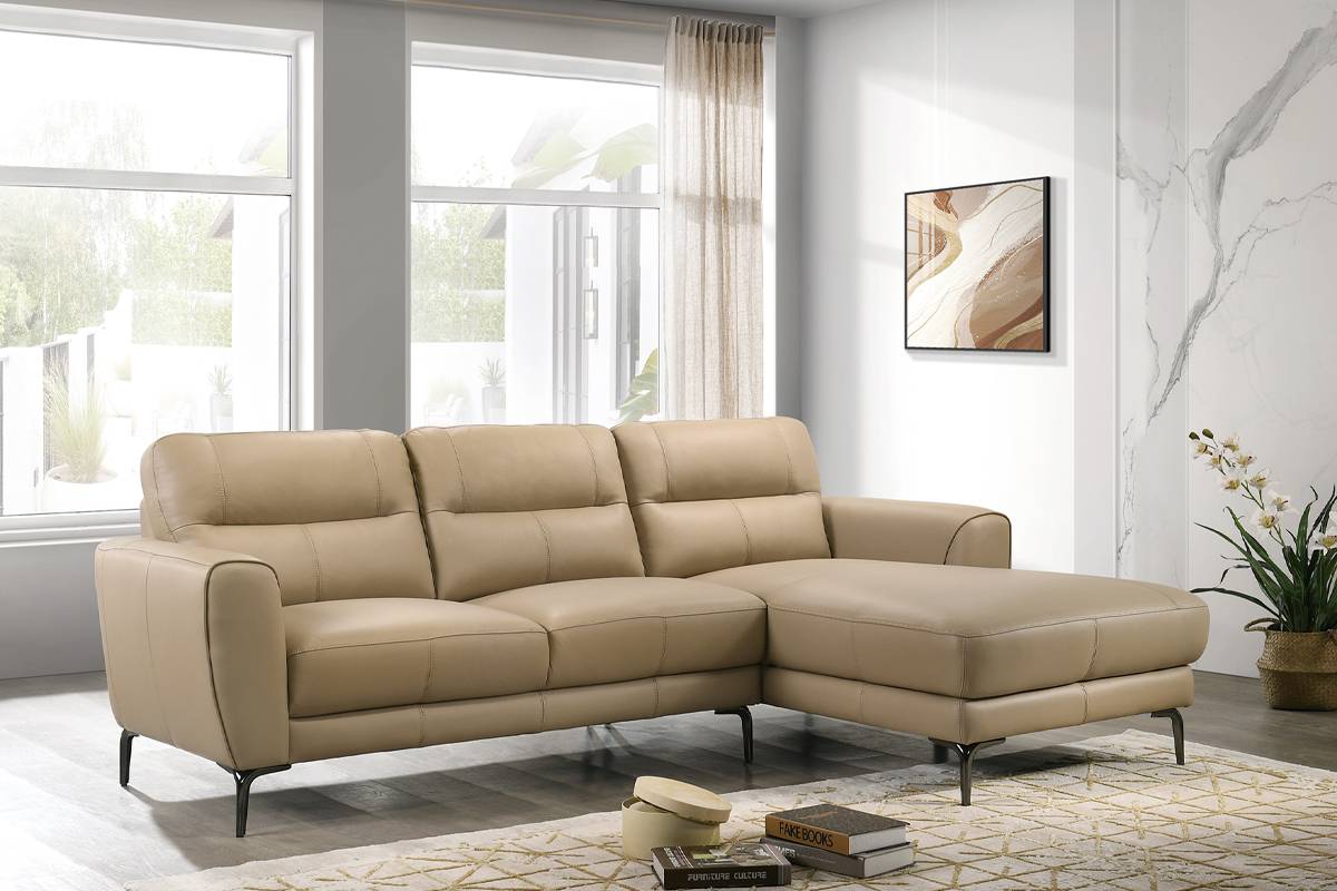 f8426 2pc Leather Sectional - Taupe