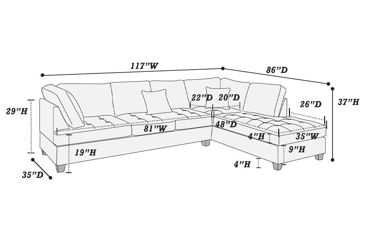 Fenway 2-PC Sectional Sofa - Blue
