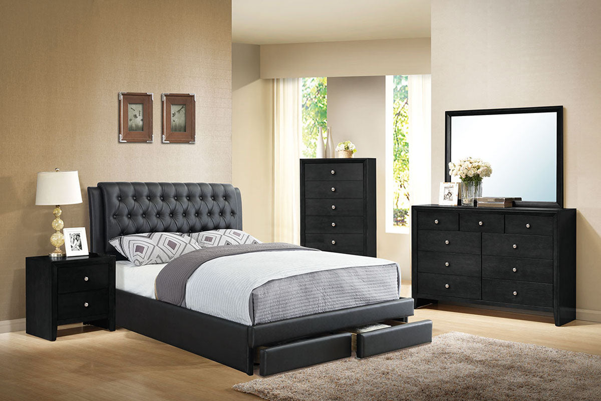 Heather Tufted Platform Bed Frame - Black