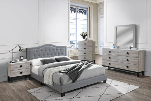 Benjamin Upholstered Platform Bed Frame - Grey