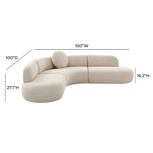 Broohah 3-Piece Upholstered L-Shaped Sectional- Cream
