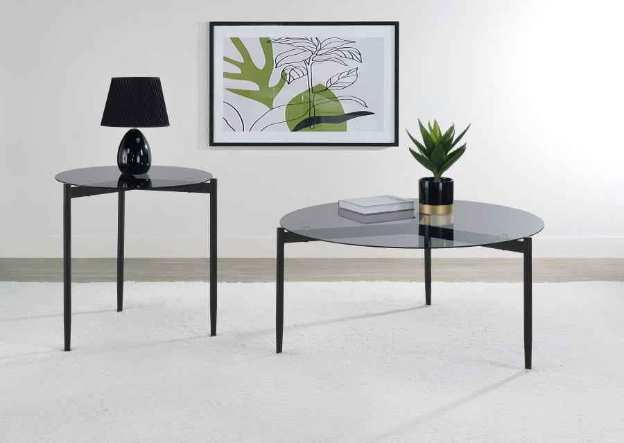 710168  Rosalie Round Smoked Glass Top Coffee Table Sandy Black