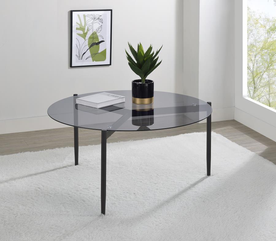 710168  Rosalie Round Smoked Glass Top Coffee Table Sandy Black