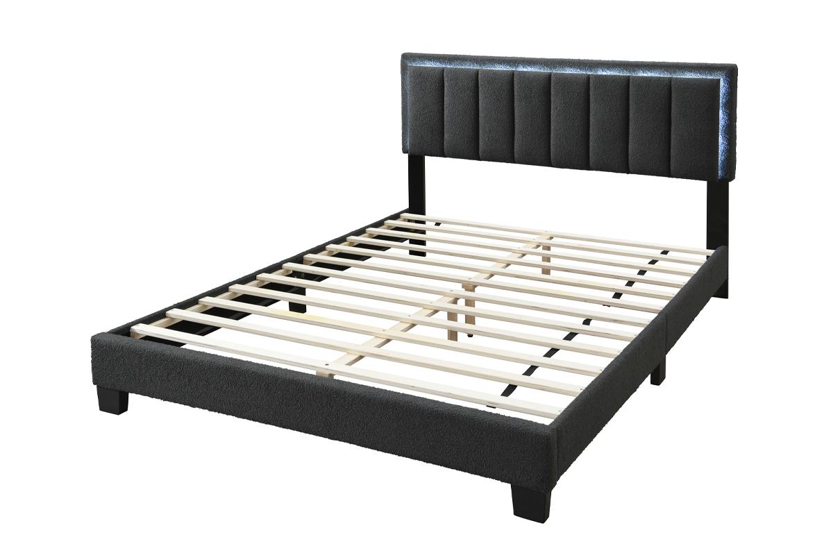 F9660Q Platform Fabric Queen Bed with LED