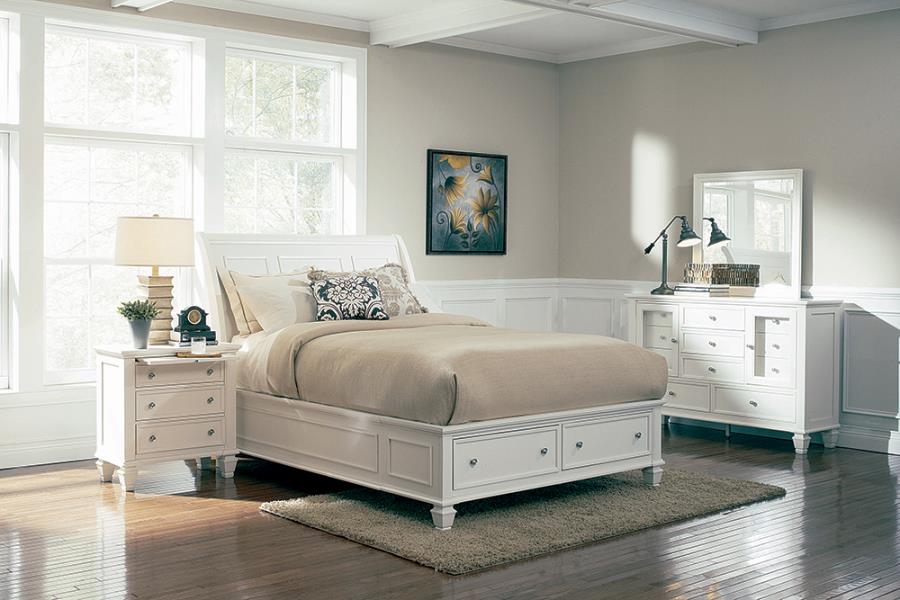 Sandy Beach Platform Storage Bed - White