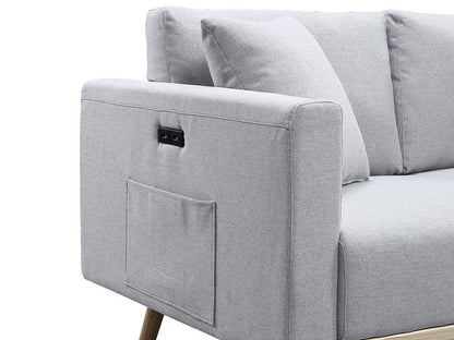 81370LG-S Easton 76"W Light Gray Linen Fabric Sofa with USB Charging Ports Pockets & Pillows