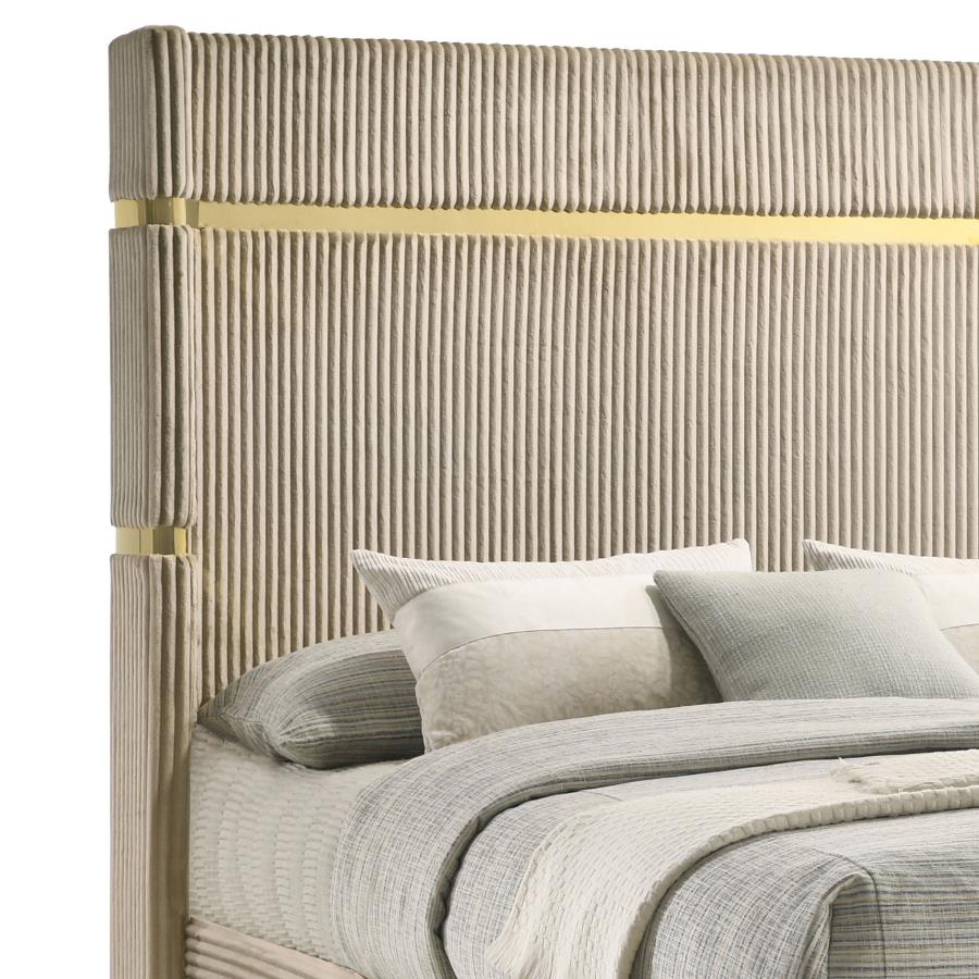 Lucia Upholstered Queen Wingback Bed Beige – Caprice Furniture