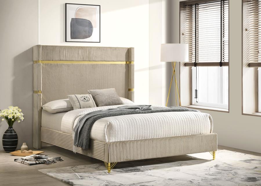 Lucia Upholstered Queen Wingback Bed Beige – Caprice Furniture