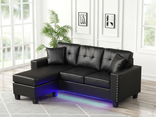 Sorenza 75"W Reversible Sectional Sofa Chaise with LED Light,USB Port, Pillows