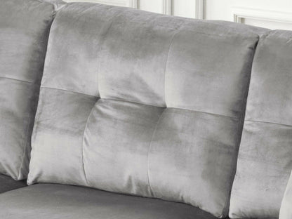 89342 Sorenza 74"W Gray Velvet Reversible Sectional Sofa Chaise with LED Light,USB Port & Pillows