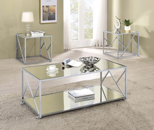 Provins 3-piece Occasional Table Set Clear Mirror and Chrome