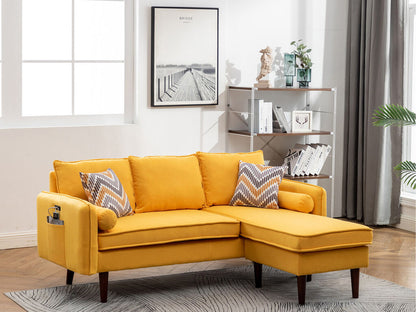 Mia Reversible Sectional with USB Port & Pillows - Yellow