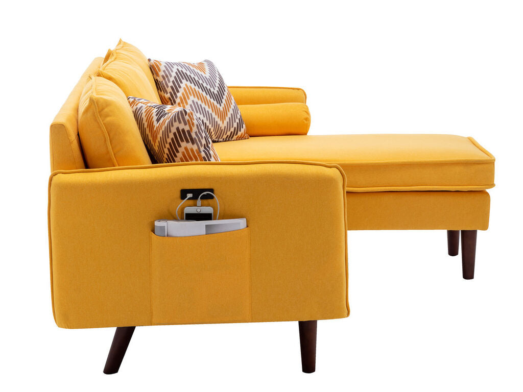 Mia Reversible Sectional with USB Port & Pillows - Yellow