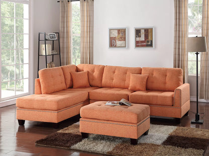 F6506 2pc Reversible Sectional  & Ottoman- Tangrine