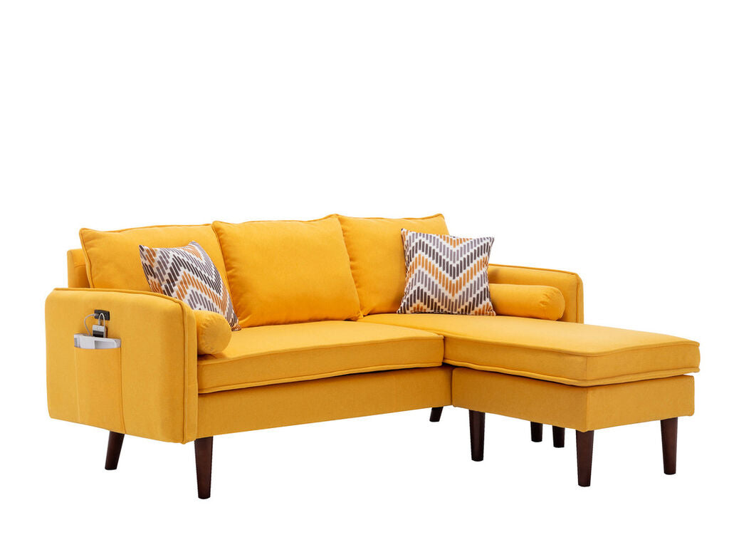 Mia Reversible Sectional with USB Port & Pillows - Yellow