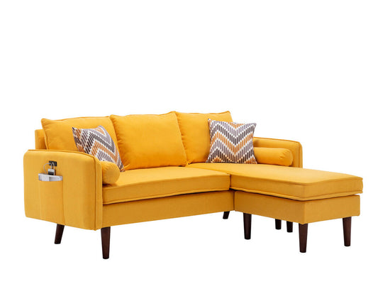 Mia Reversible Sectional with USB Port & Pillows - Yellow