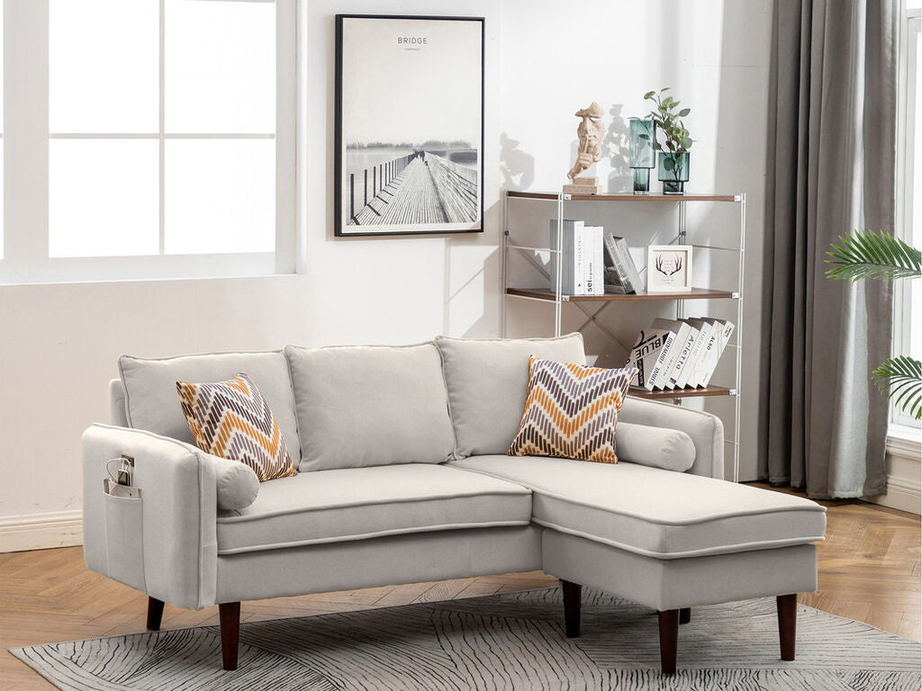 Mia Reversible Sectional with USB ports & Storag - Beige
