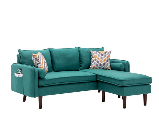 Mia Sectional with USB and Pillows - Teal