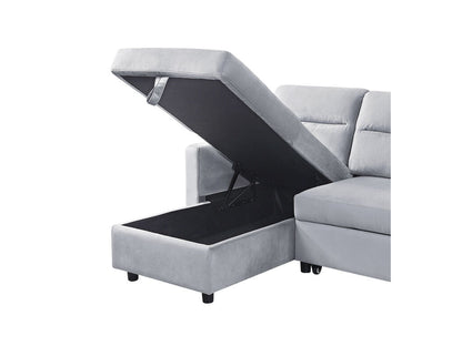 89331LG Ivy 81.5"W Light Gray Velvet Reversible Sleeper Sectional Sofa with Storage Chaise