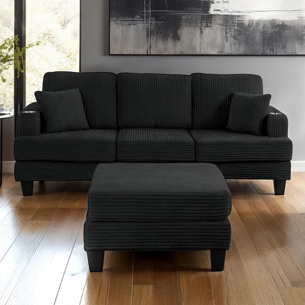 Moretaine BlackCorduroy Sofa with USB Charging Port