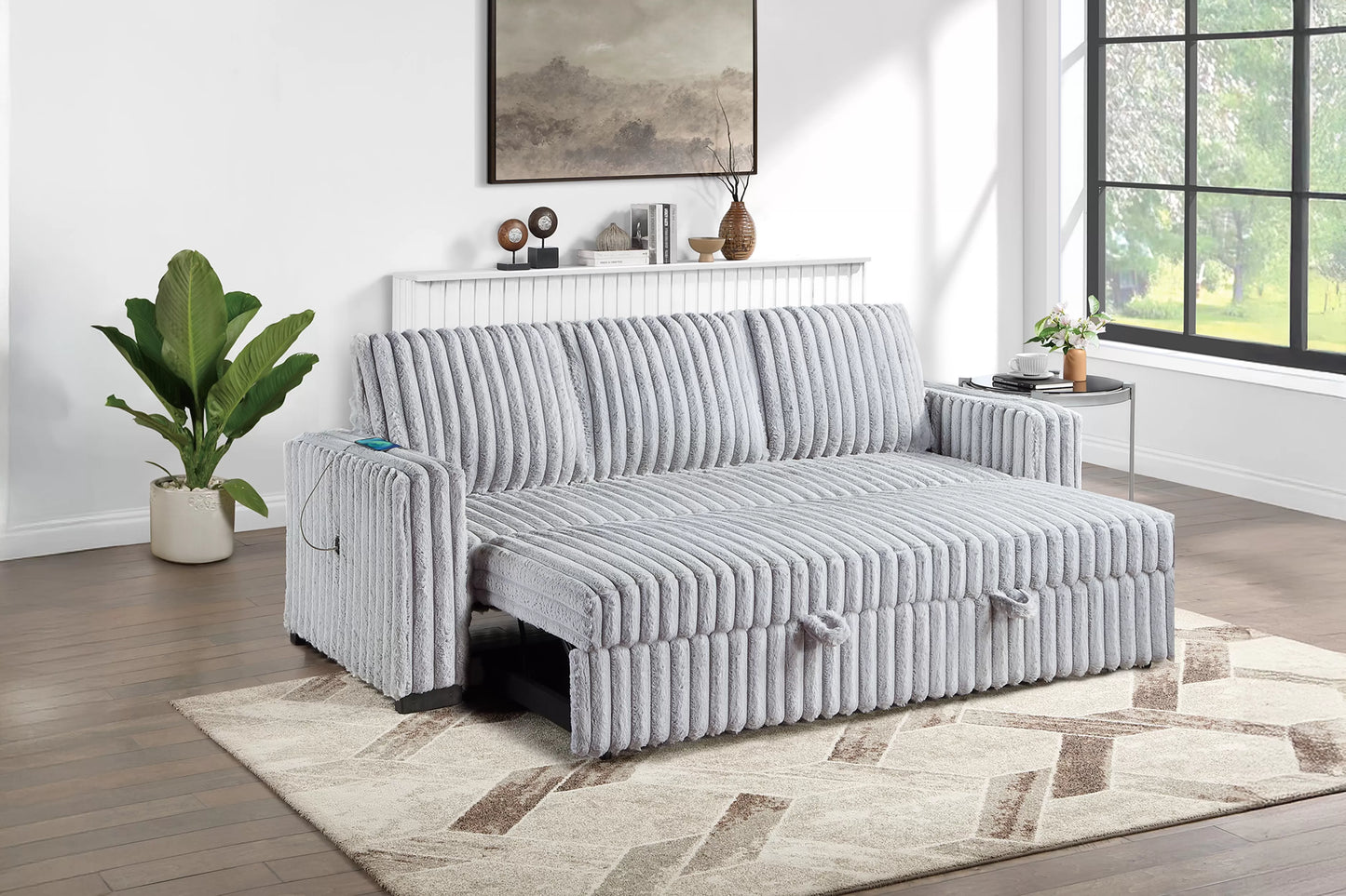 F7126 Convertible Sofa W/Pull Out Bed with USB Port